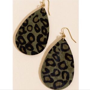 Francescas Michelle Leopard Leather Drop Earrings